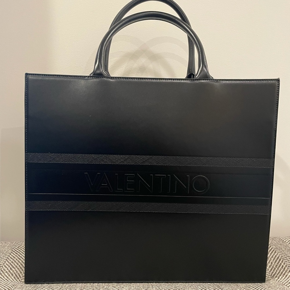 Valentino Black Leather Tote Bag with Strap
